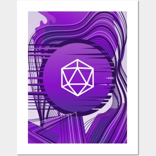 Purple Glitch Polyhedral D20 Dice Tabletop RPG Posters and Art